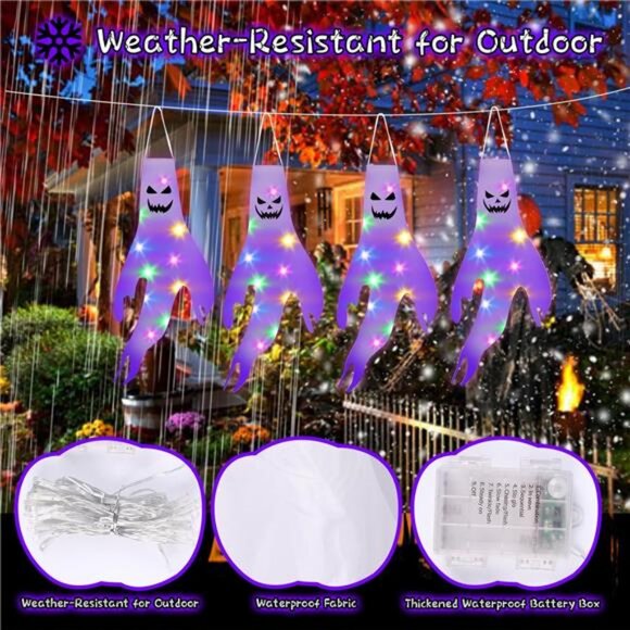Halloween Decorations Ghost Windscoks Lights 19.4Ft Outdoor Hanging Ghost Lights - Picture 4 of 8
